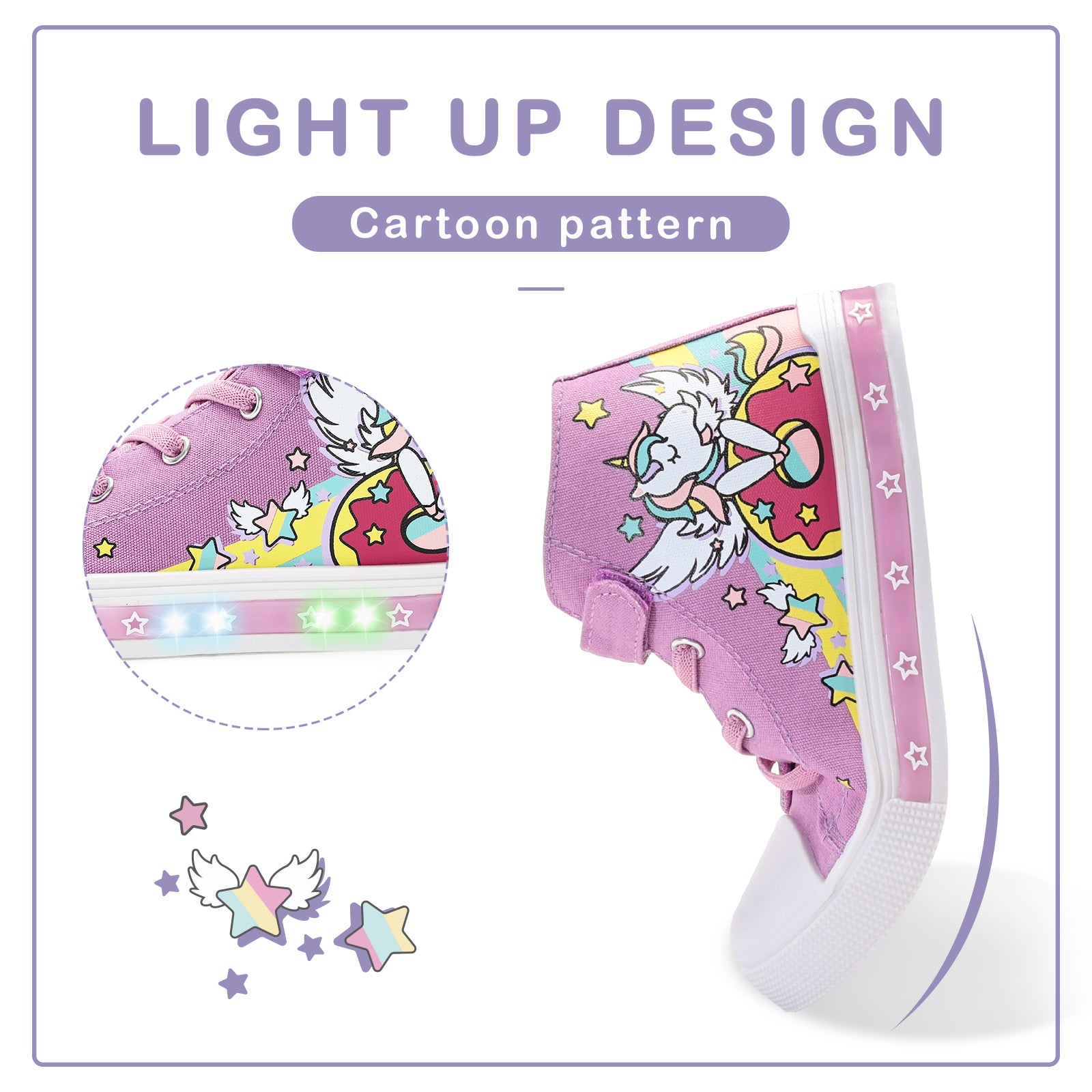 Velcro Pink Donut Unicorn Light Up High Top Canvas Sneakers