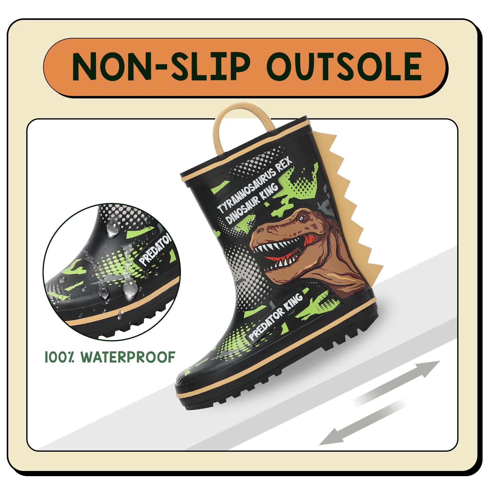 Toddler Kids  Dinosaurs Rubber Rain Boots
