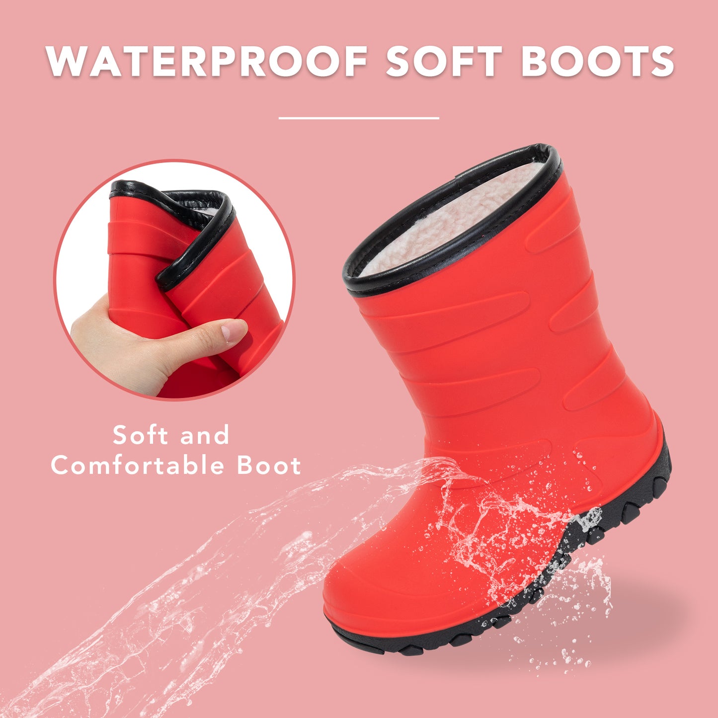 toddler kids bright red winter rain boots