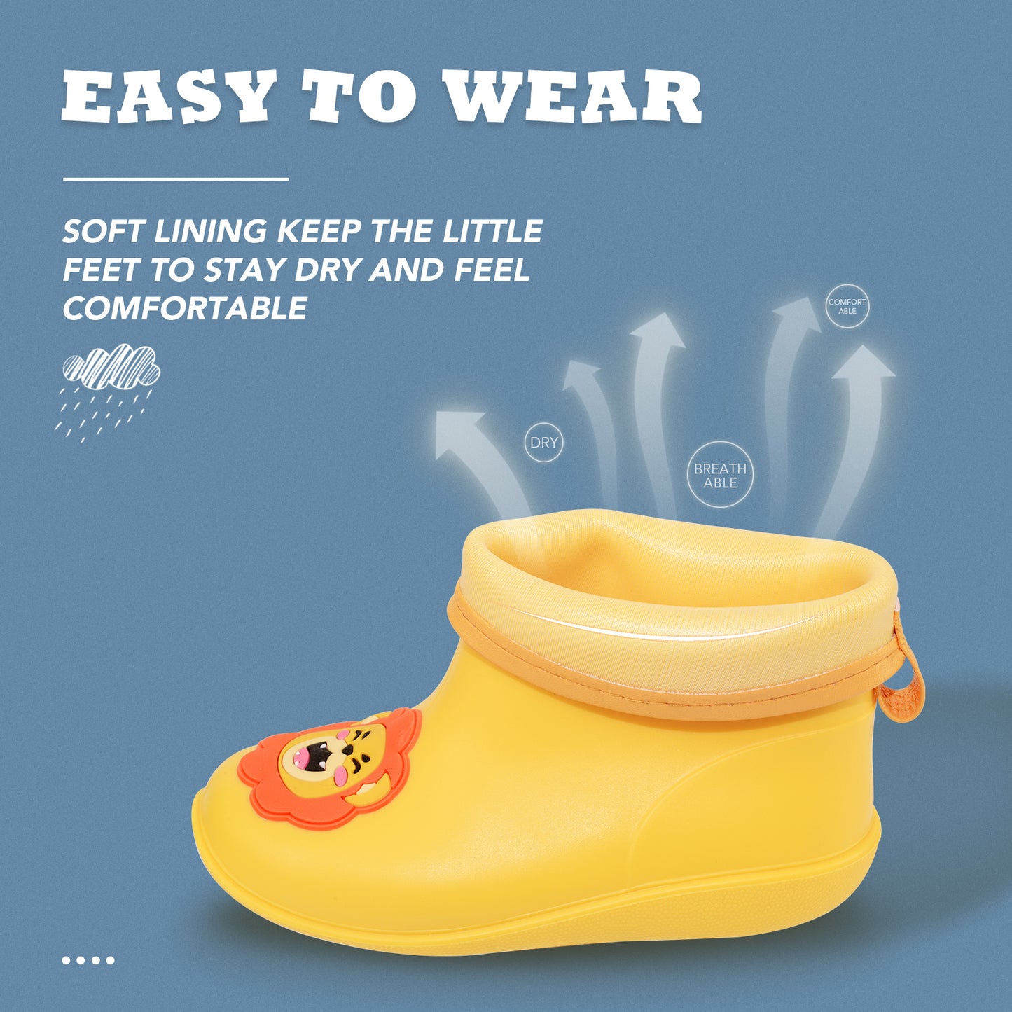 kids-toddler yellow lion rain boots