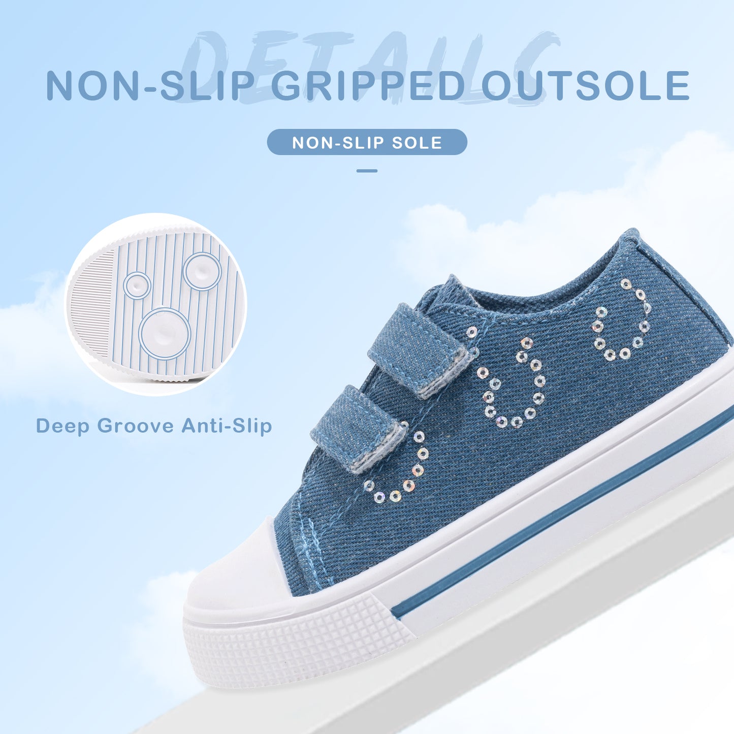 denim sequins dual straps sneakers