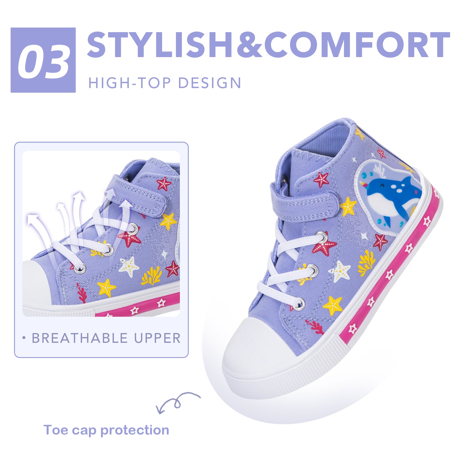 Children's high-top sneakers with colorful patterns on a white background