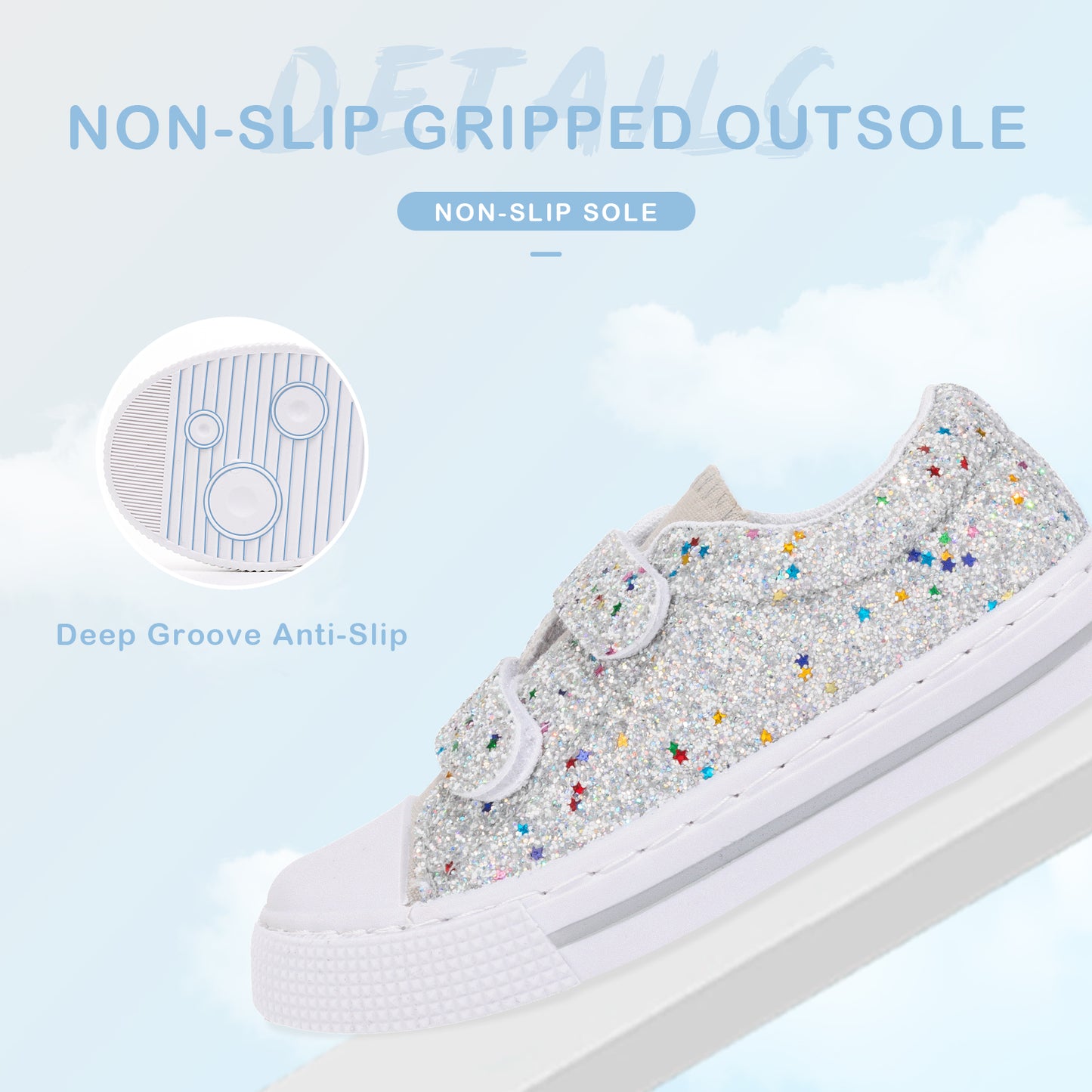 silver glitters dual straps sneakers