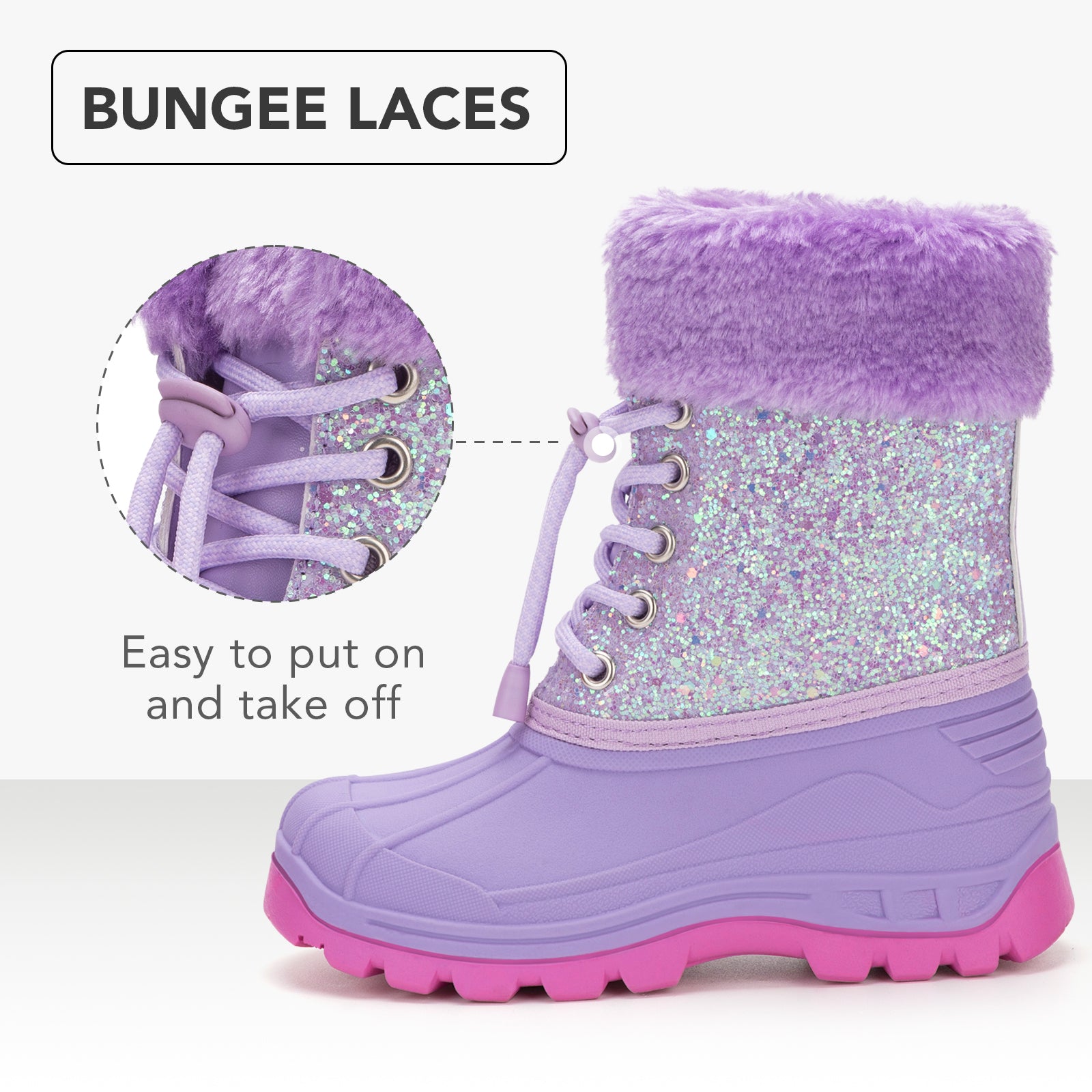Toddler Girls Purple Winter Snow Boots - FUNCOO
