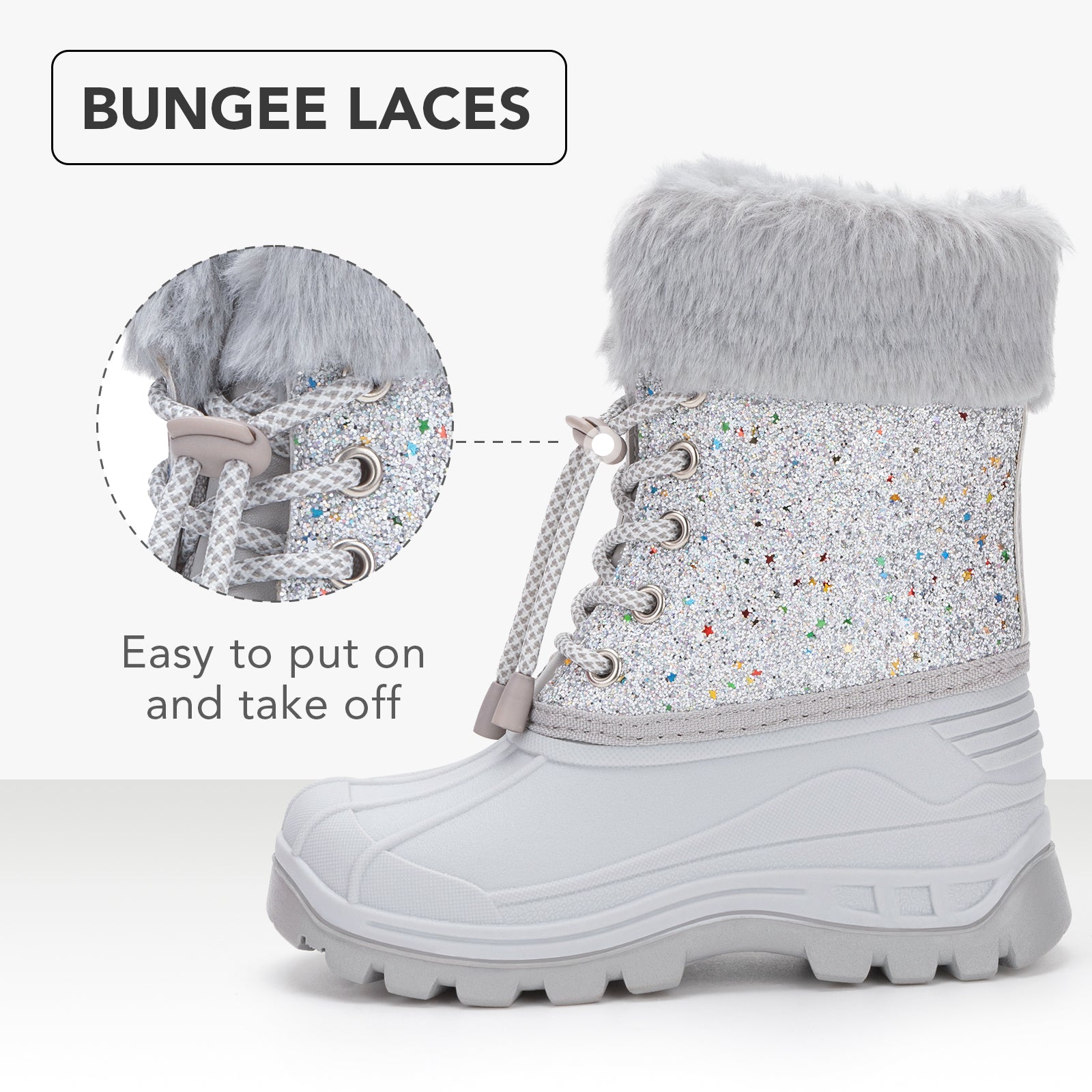 Toddler Boy Gray Winter Snow Boots - FUNCOO