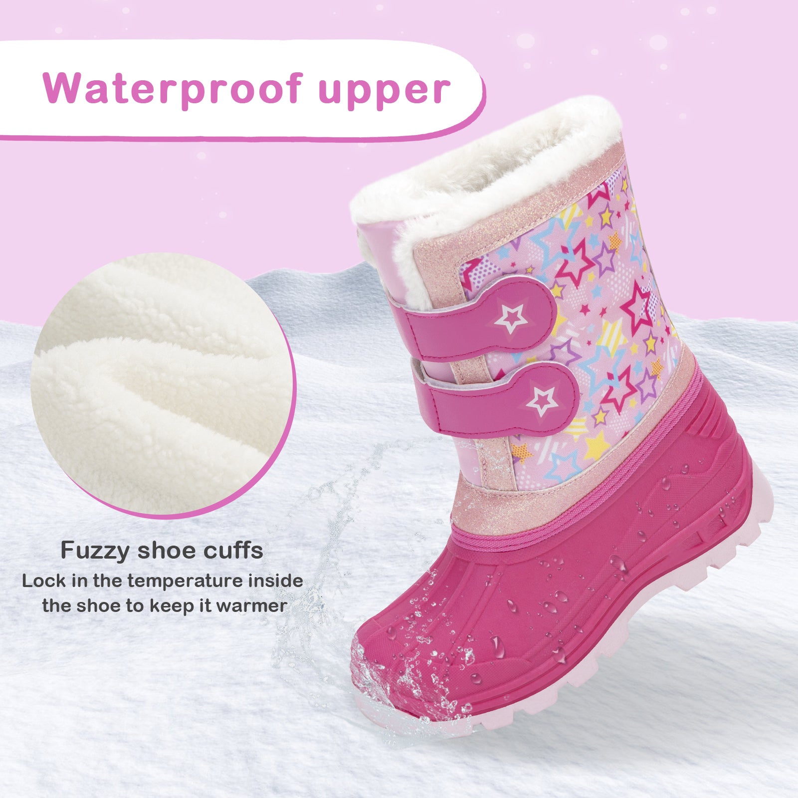 Toddler Girls Star Winter Snow Boots - FUNCOO