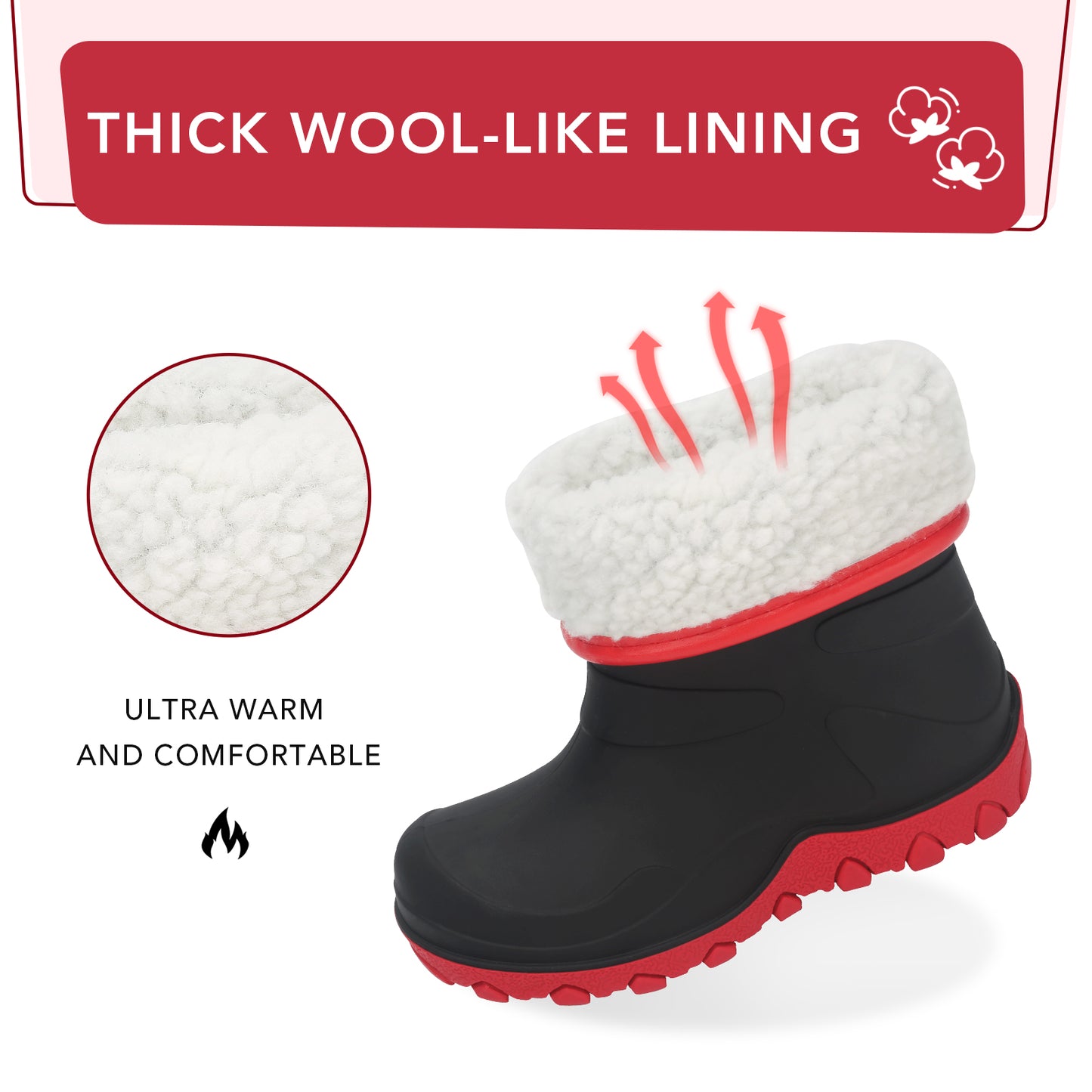 black red winter rain boots