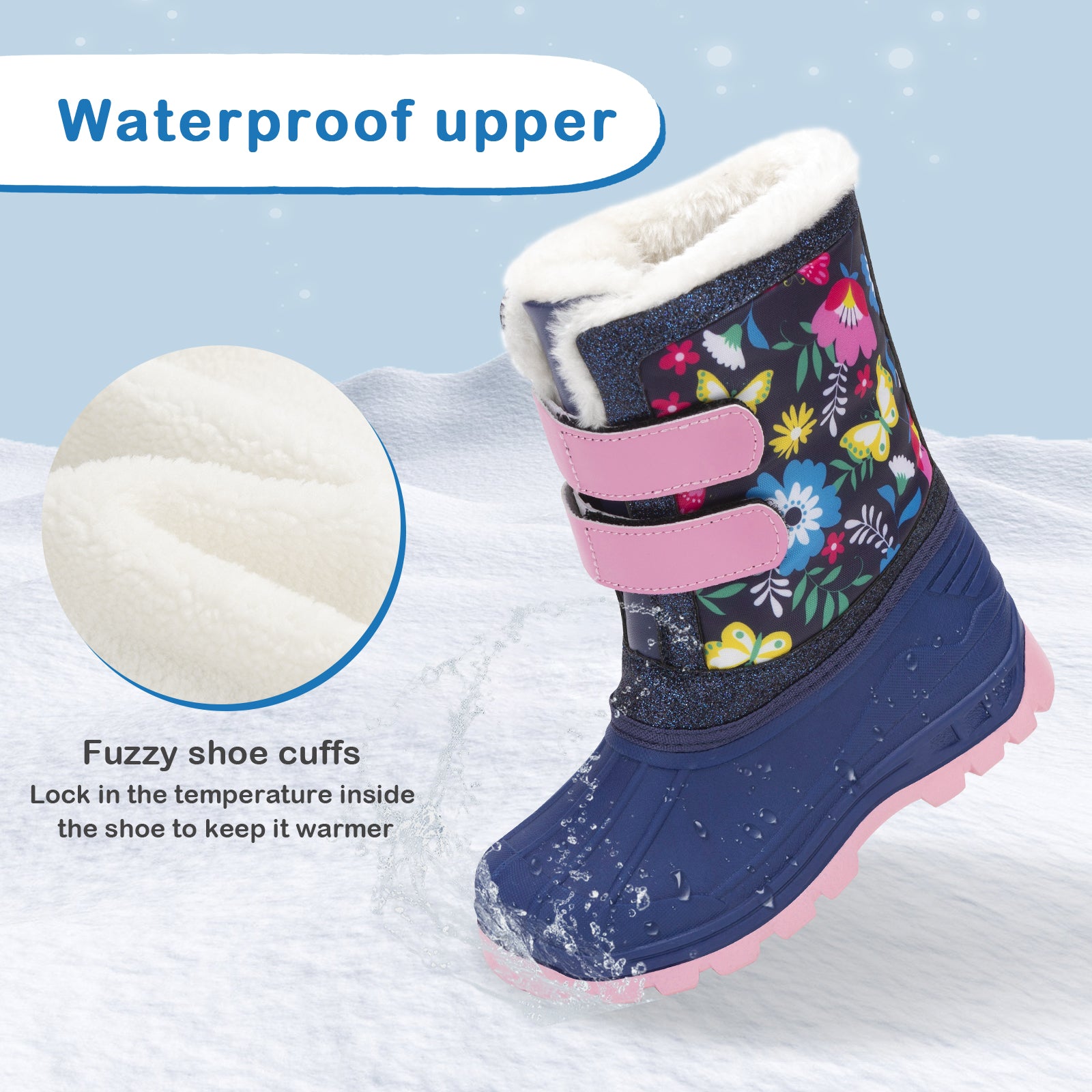 Toddler Girls Flower Winter Snow Boots - FUNCOO