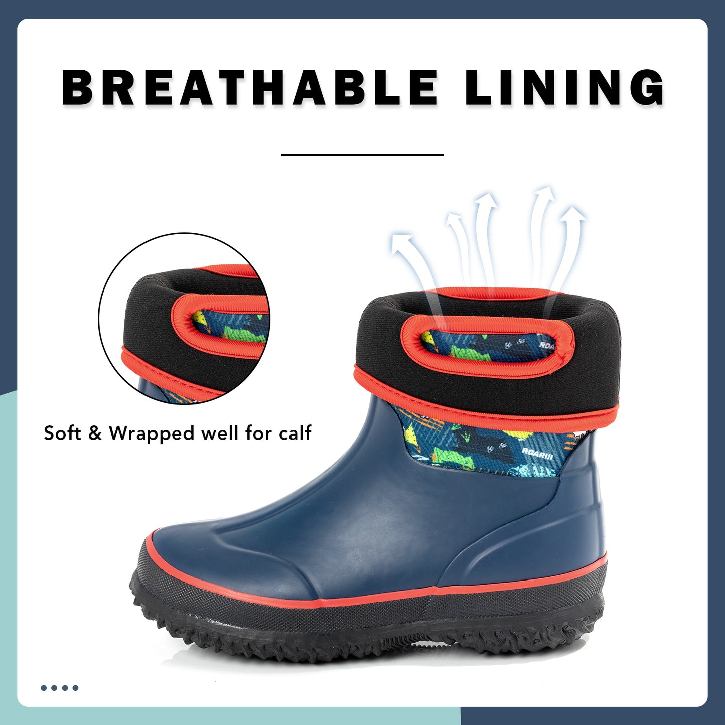 red blue dinosaur mud boots