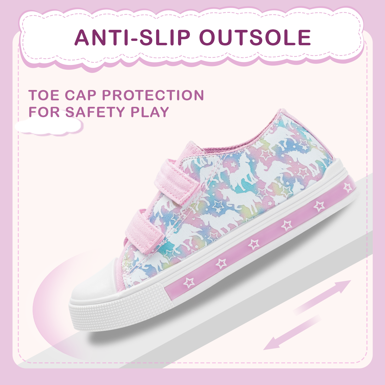 Light Up Pink And Purple Unicorn Dual Straps Sneakers