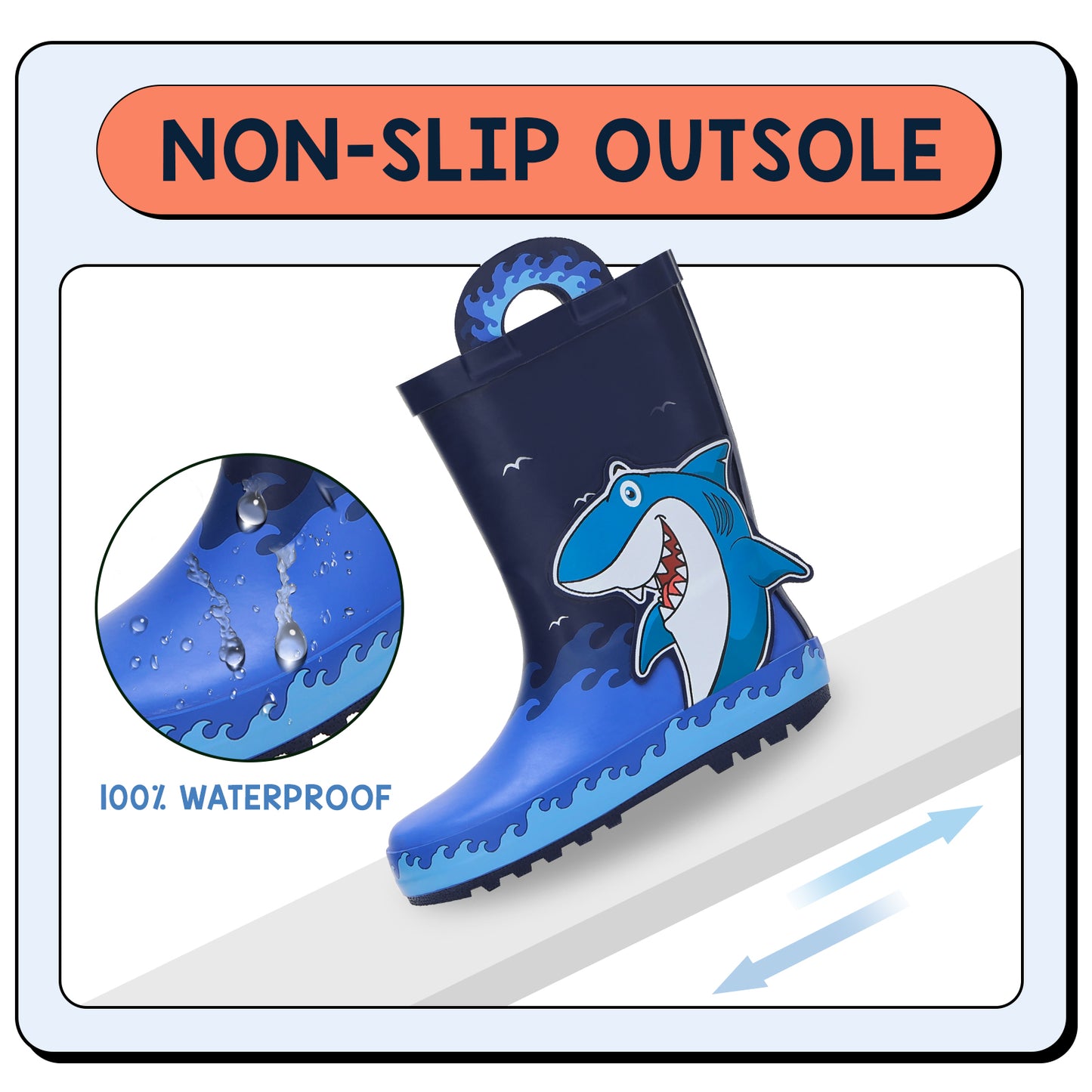 toddler kids wave shark rubber rain boots