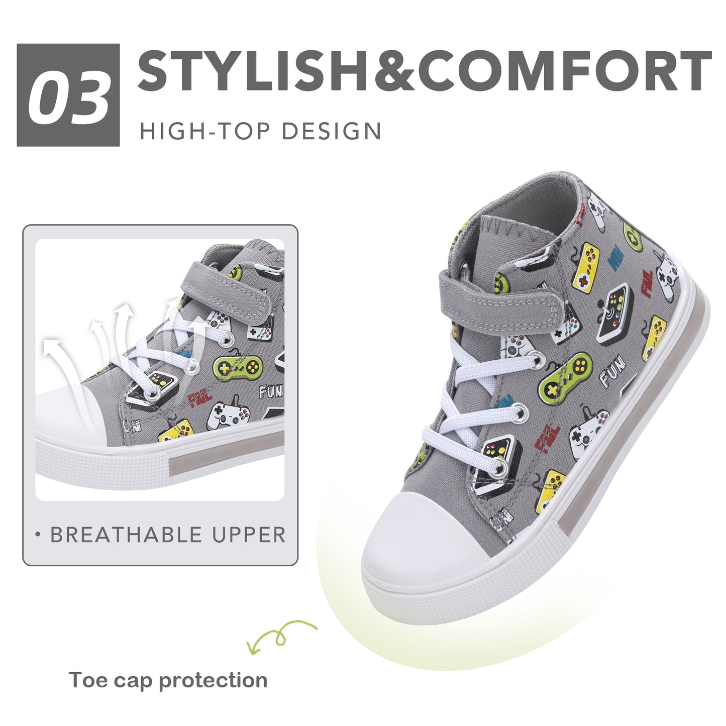 high top lightweight canvas pumps with game console