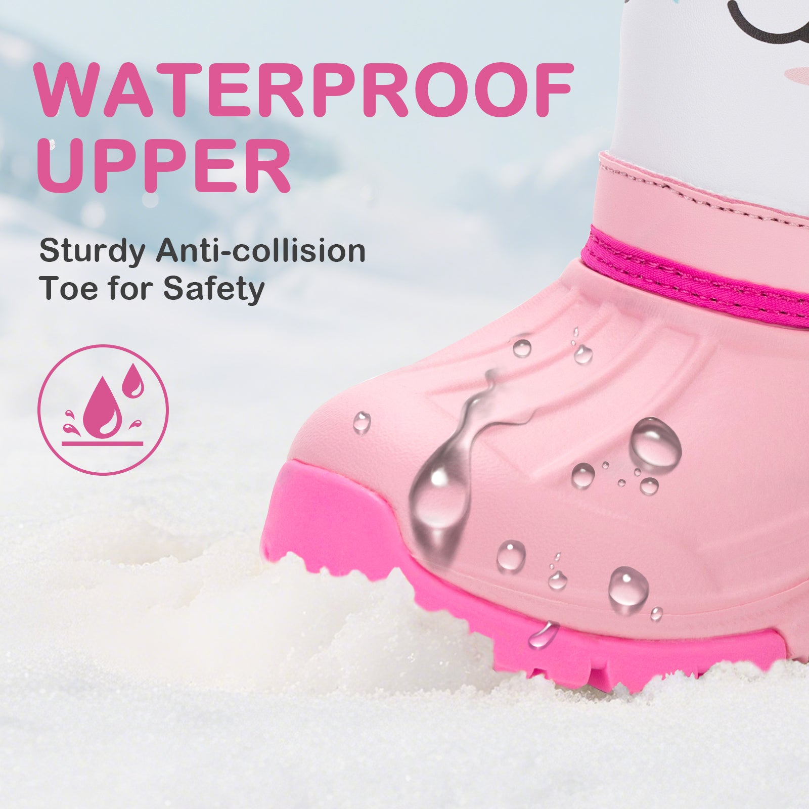 Toddler Girl Pink Unicorn Winter Snow Boots - FUNCOO