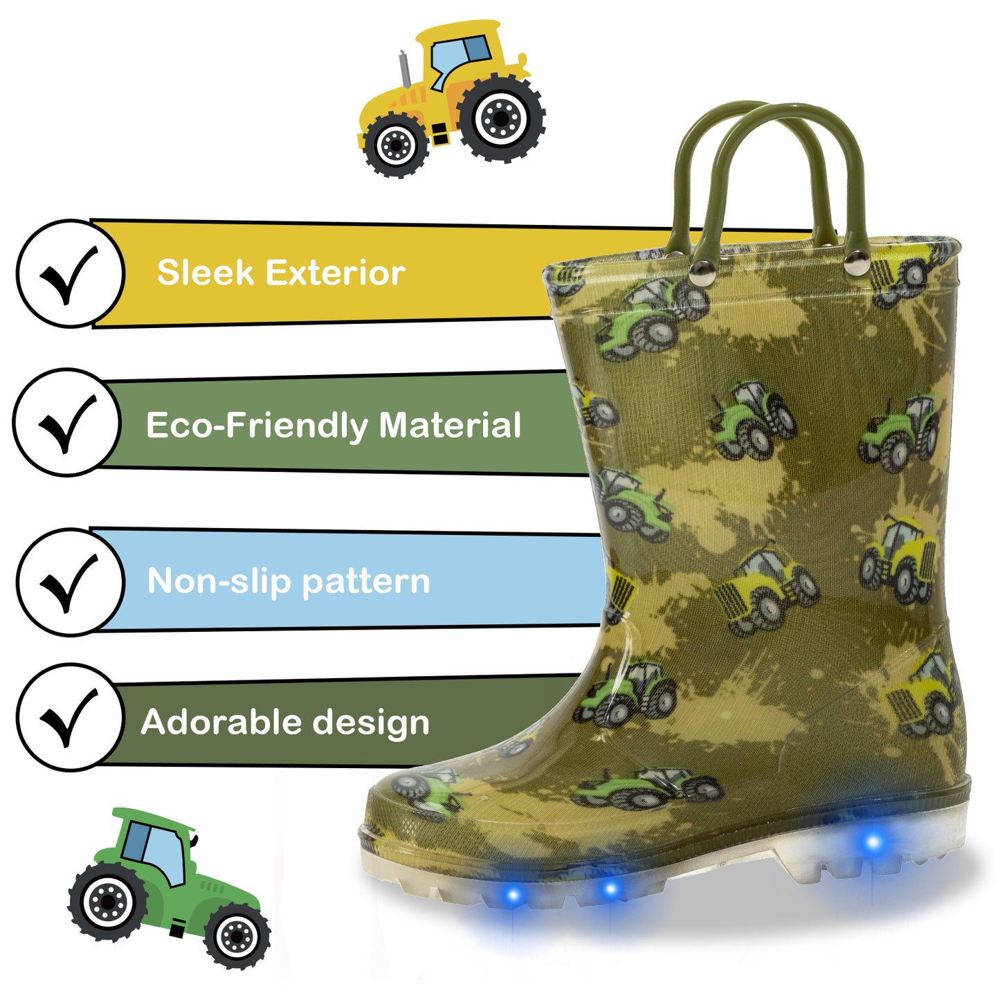 light up camouflage tractor rain boots