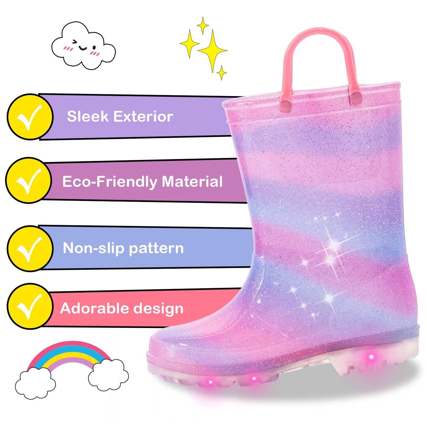 light up pink-purple gradient rain boots