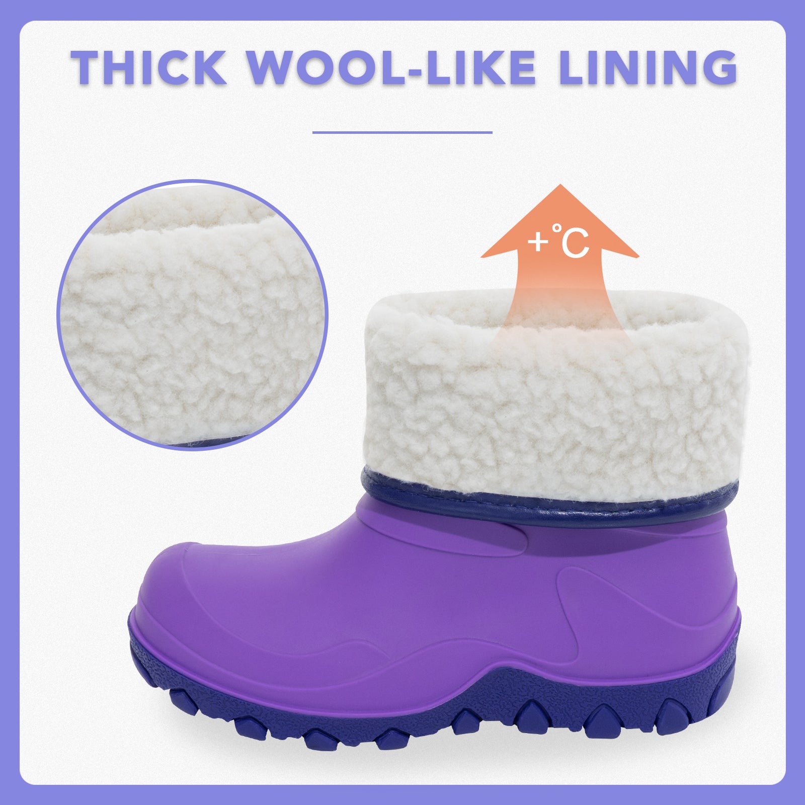 Toddler Kids Bright Purple Winter Rain Boots