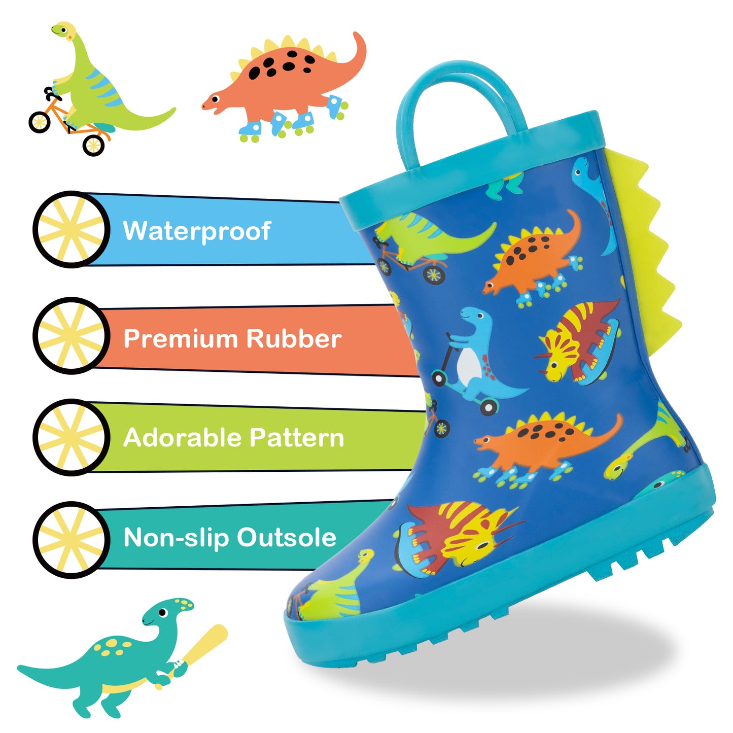 toddler kids boys dinosaur outdoor sports rubber rain boots