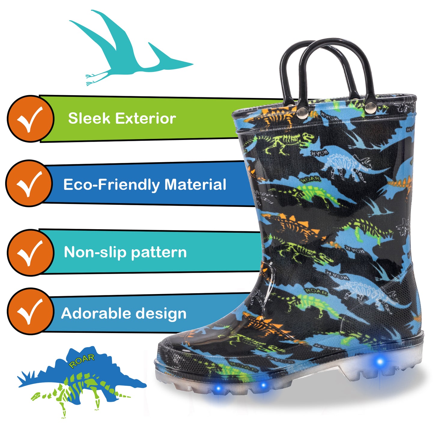 light up kids rain boots with handles - funcoo