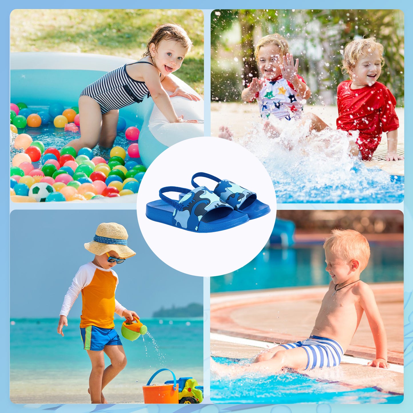 toddler blue dinosaur slide sandals