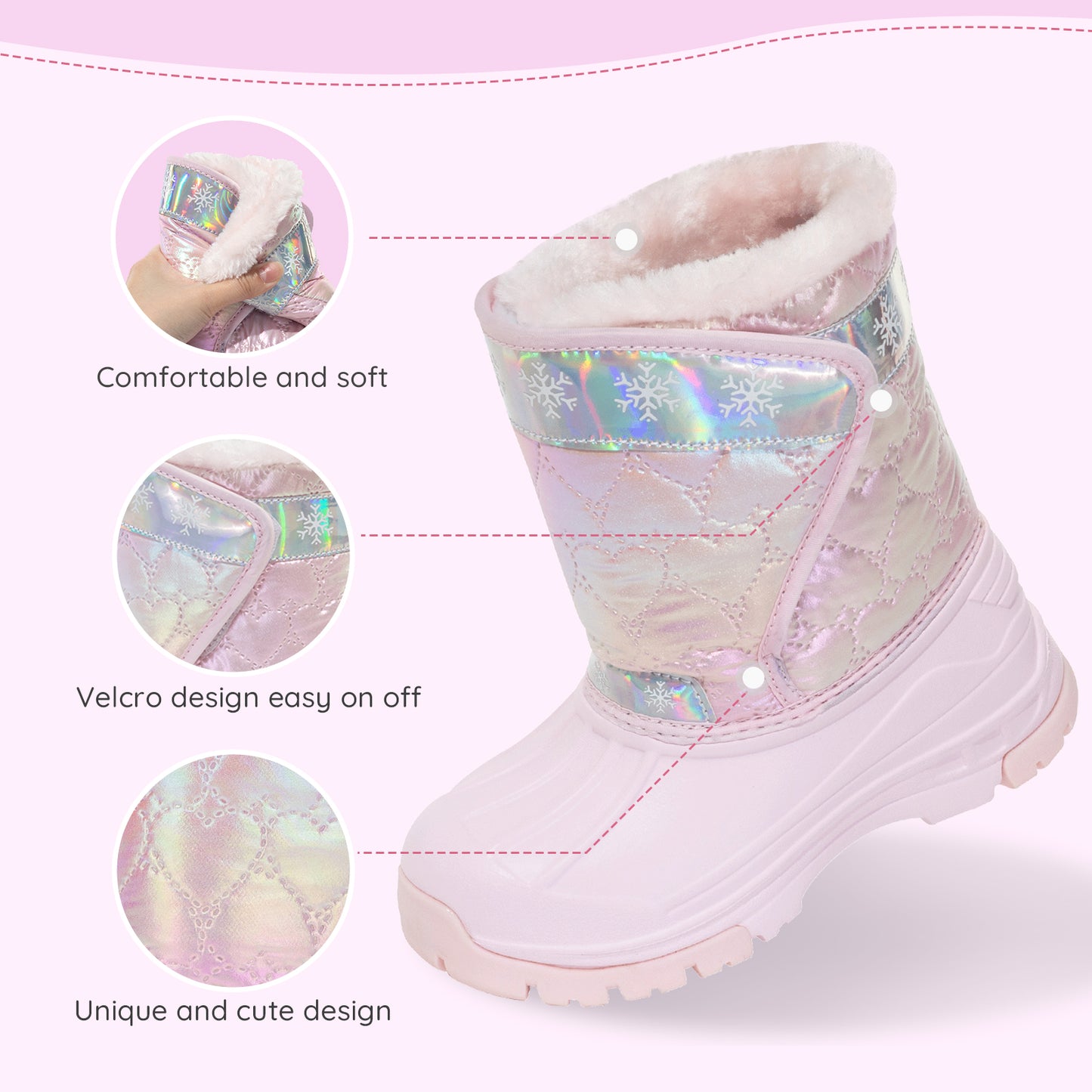 toddler girls laser heart winter snow boots - funcoo