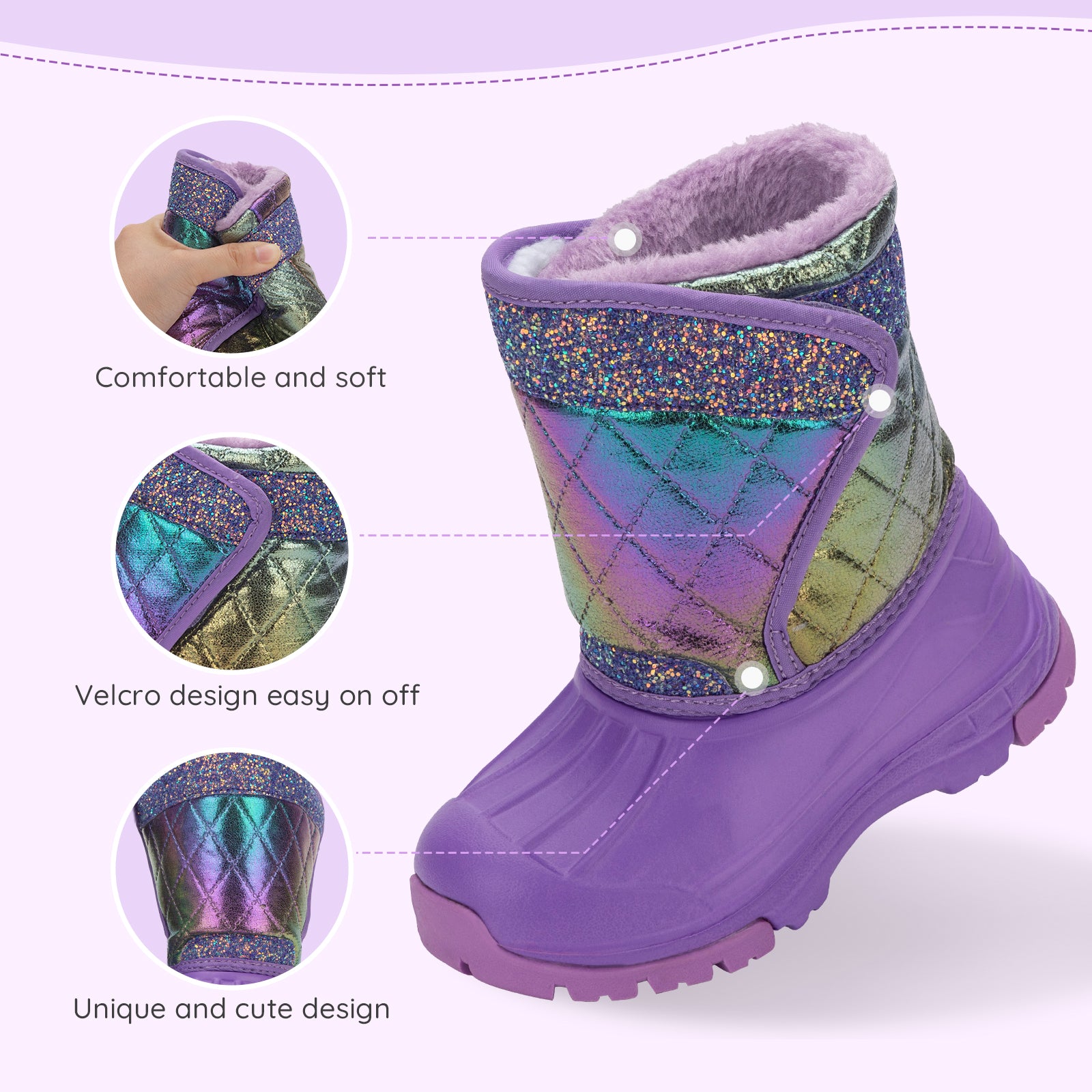 Toddler Girl Purple Winter Snow Boots - FUNCOO