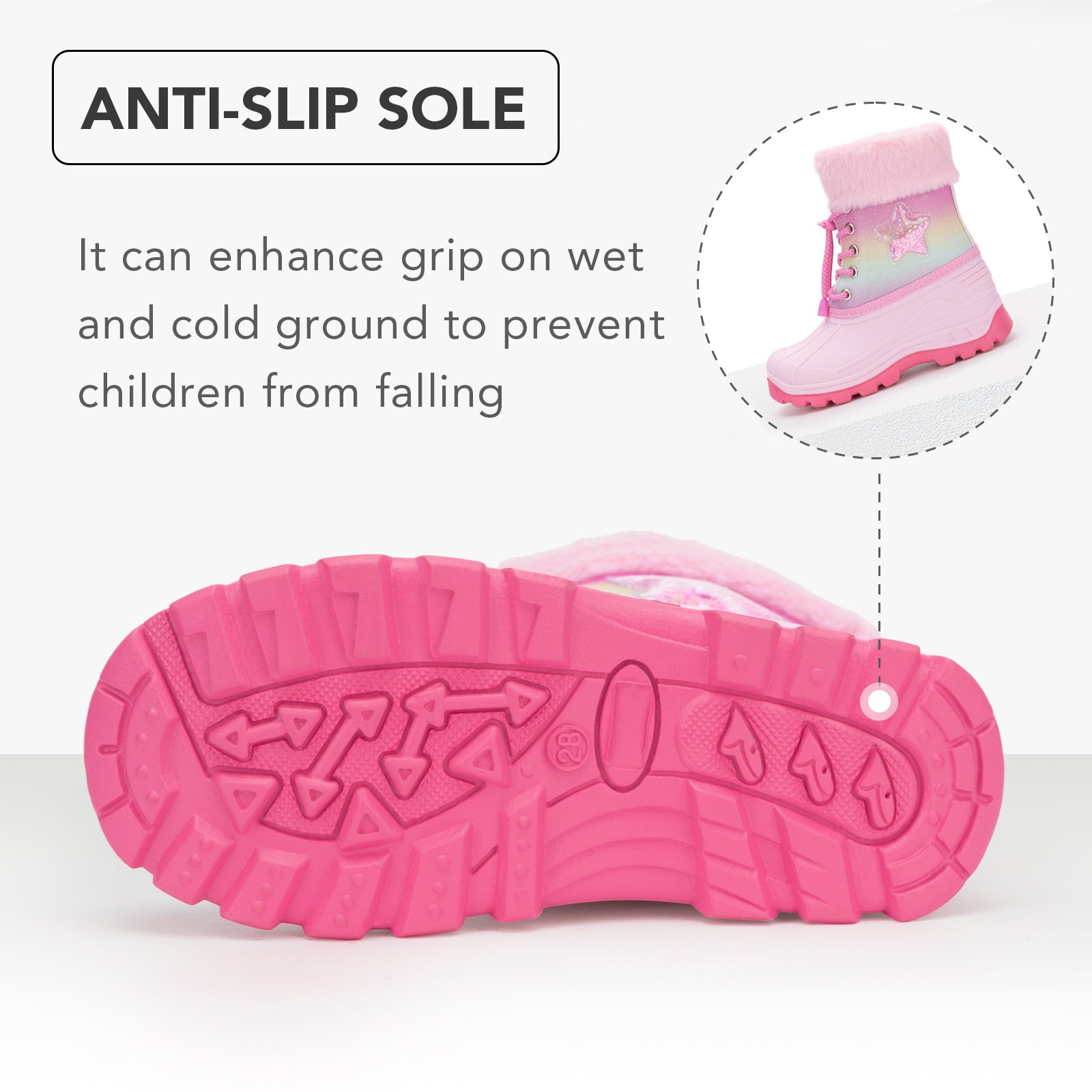 Toddler Girls Pink Star Winter Snow Boots - FUNCOO