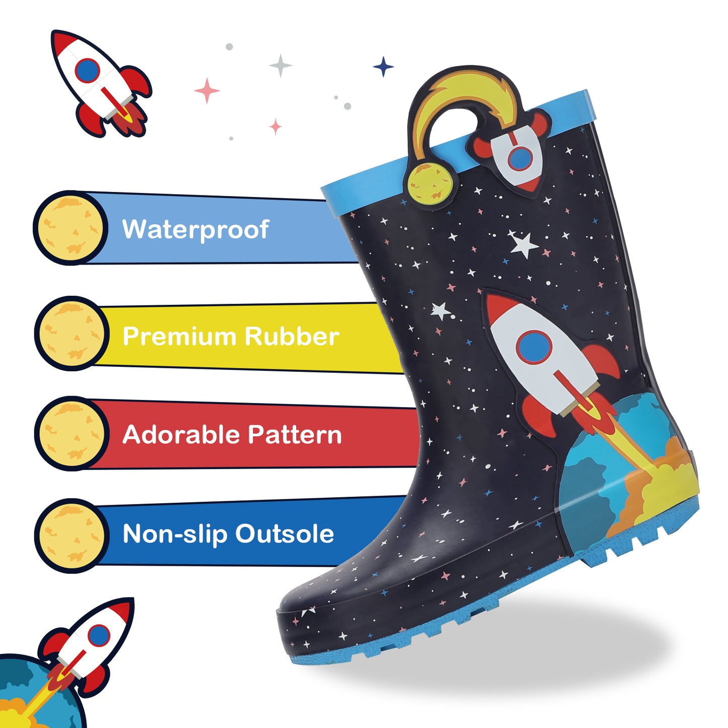 toddler kids  jet rocket rubber rain boots