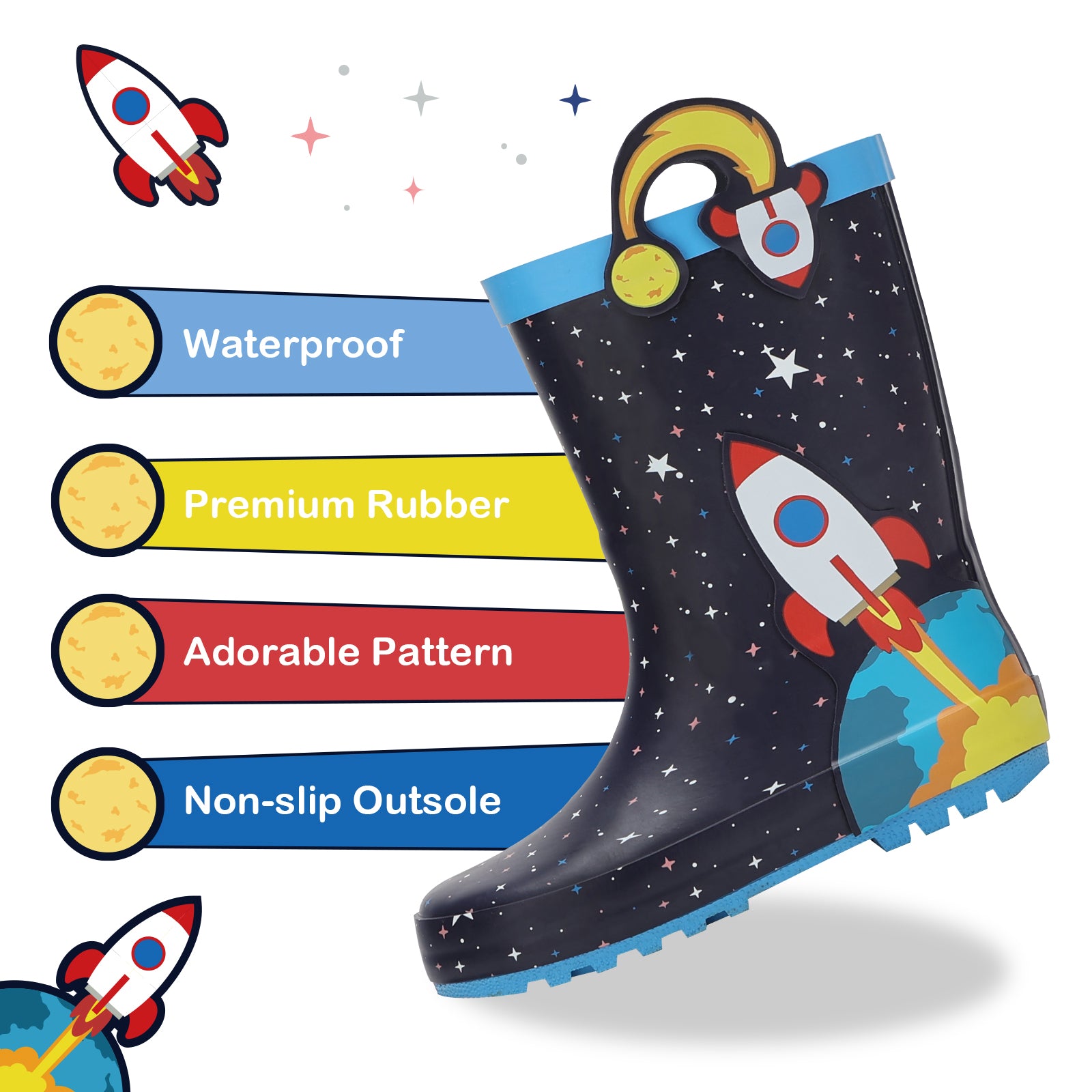 Toddler Kids  Jet Rocket Rubber Rain Boots