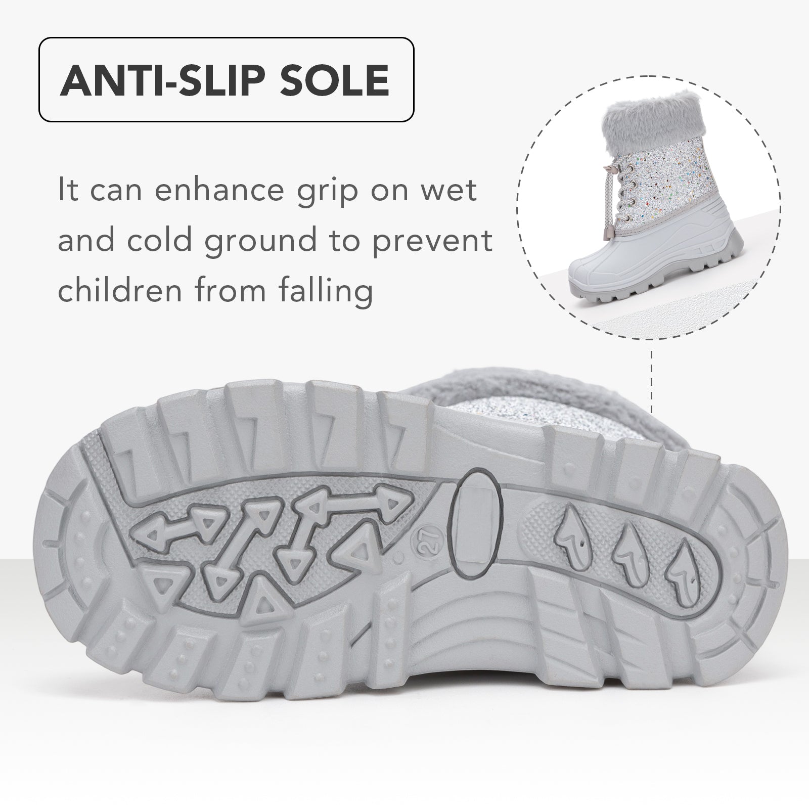 Toddler Boy Gray Winter Snow Boots - FUNCOO