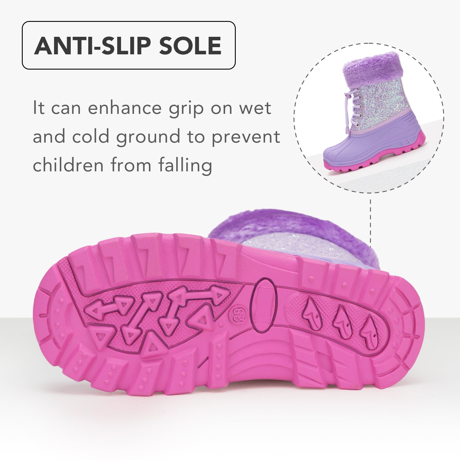 Toddler Girls Purple Winter Snow Boots - FUNCOO