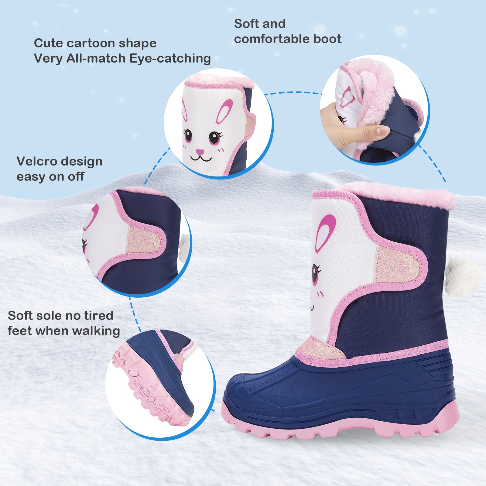 Toddler Girls Rabbit Winter Snow Boots - FUNCOO