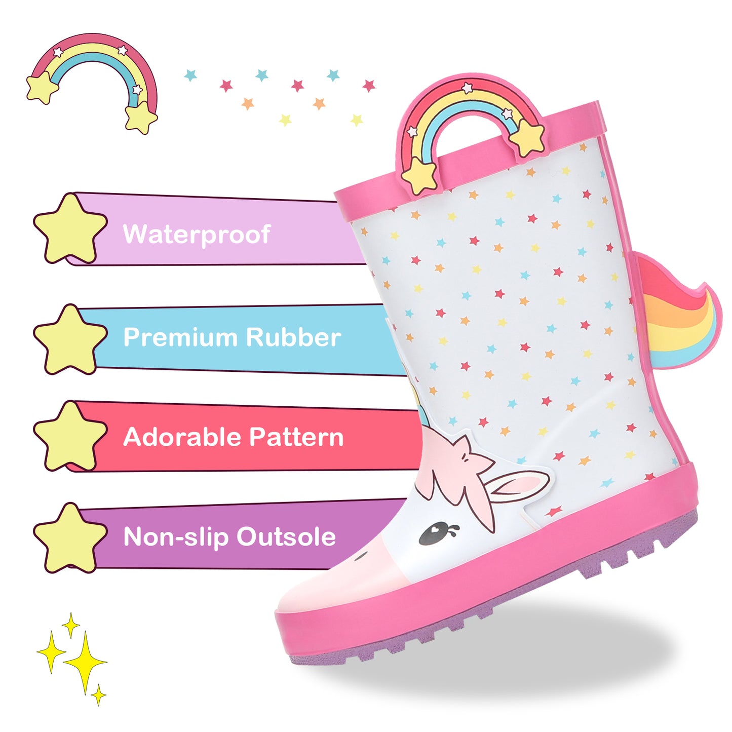 star unicorn rubber rain boots