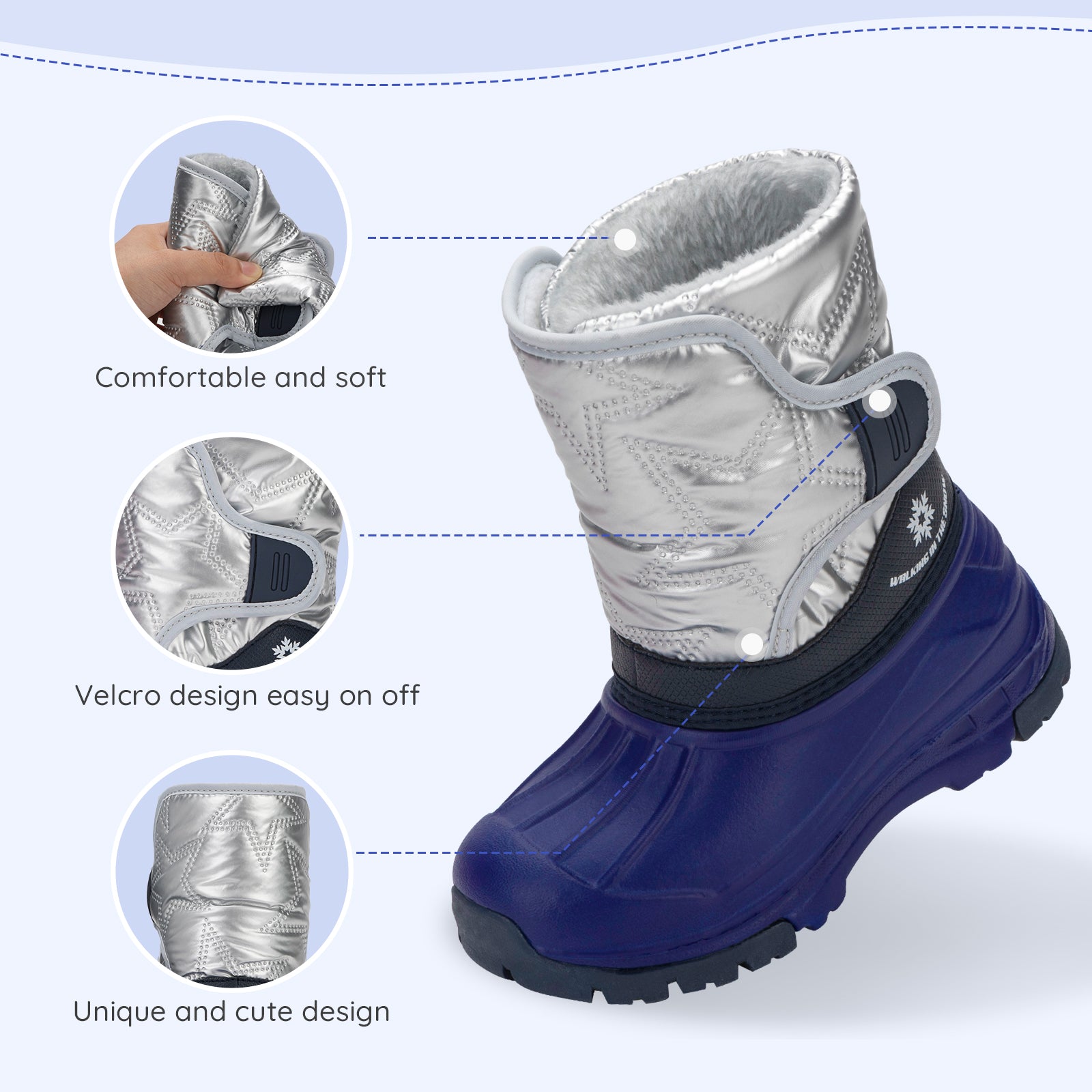 Toddler Boy Navy Winter Snow Boots - FUNCOO