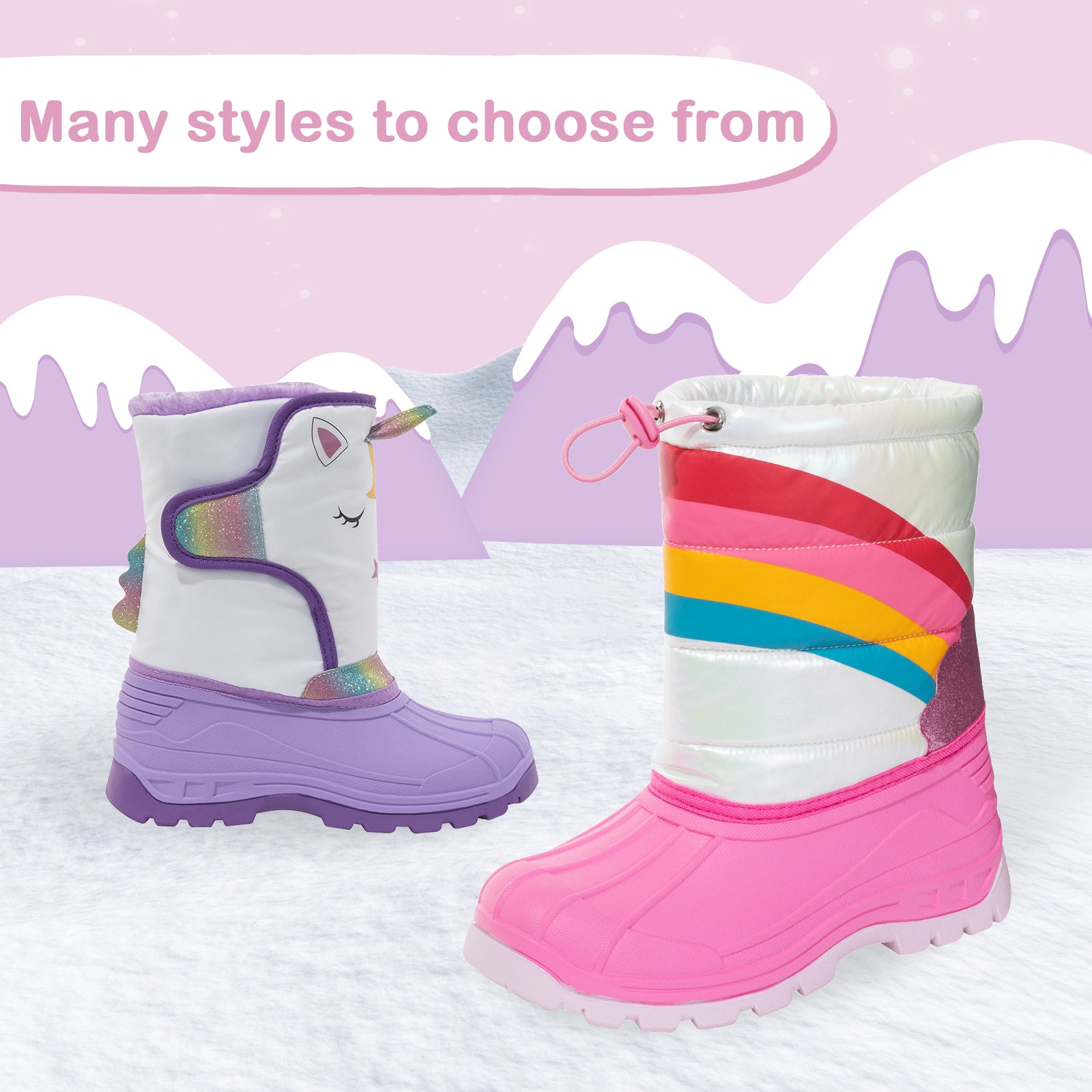 Toddler Girls Rainbow Winter Snow Boots - FUNCOO
