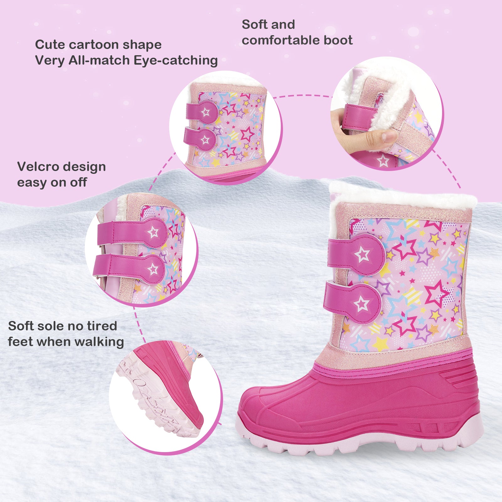 Toddler Girls Star Winter Snow Boots - FUNCOO