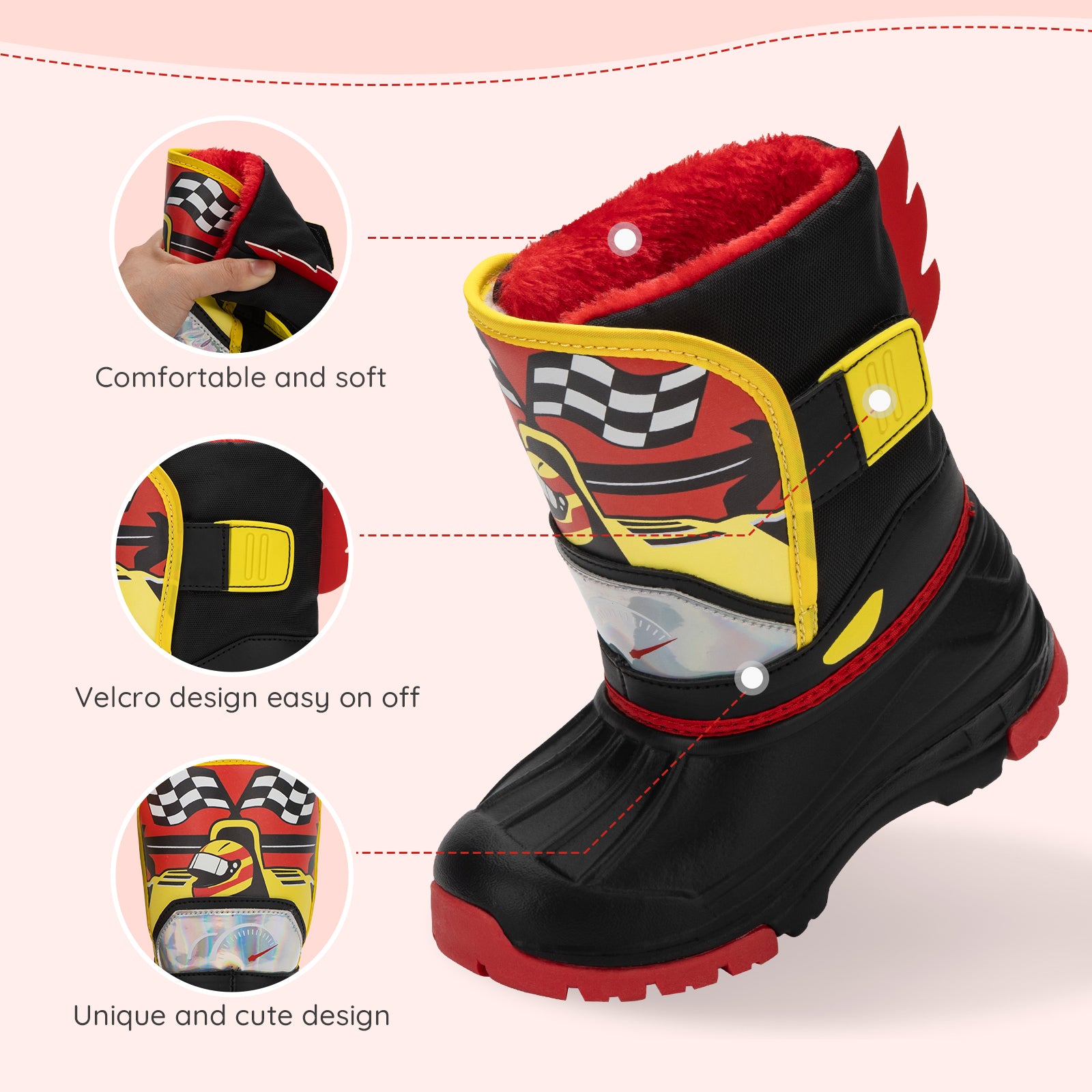 Toddler Boy Racing Car Winter Snow Boots - FUNCOO