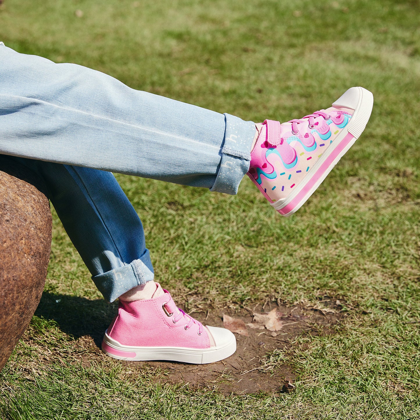 velcro big cake light up high top canvas sneakers