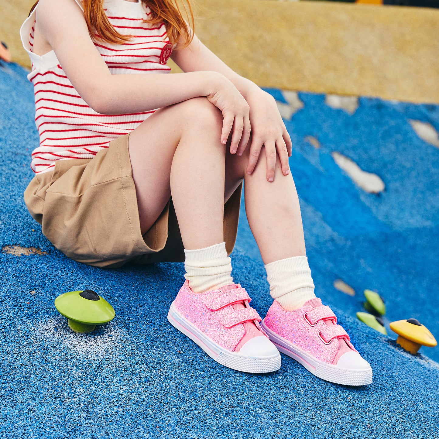 pink glitters dual straps sneakers