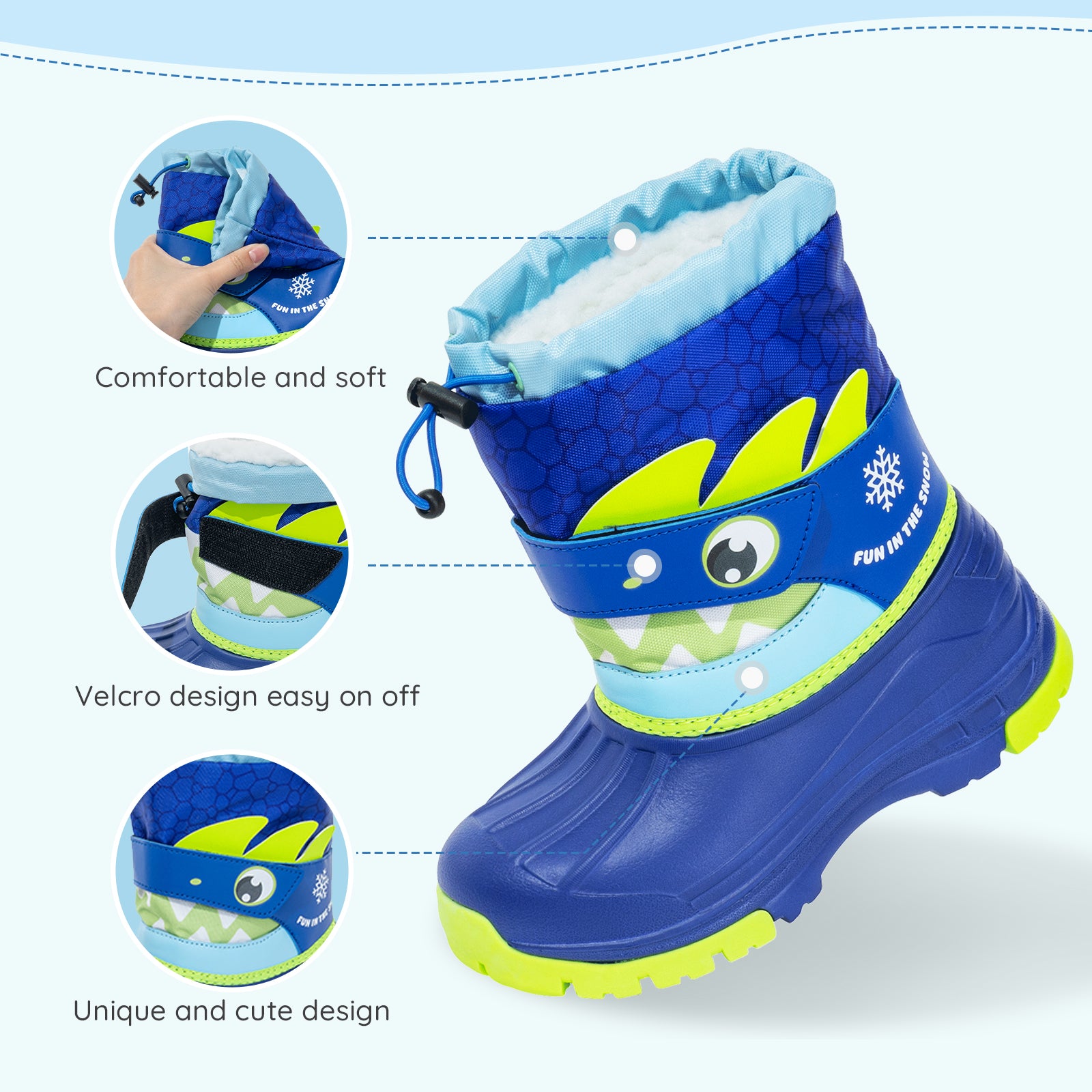 Toddler Boy Shark Winter Snow Boots - FUNCOO