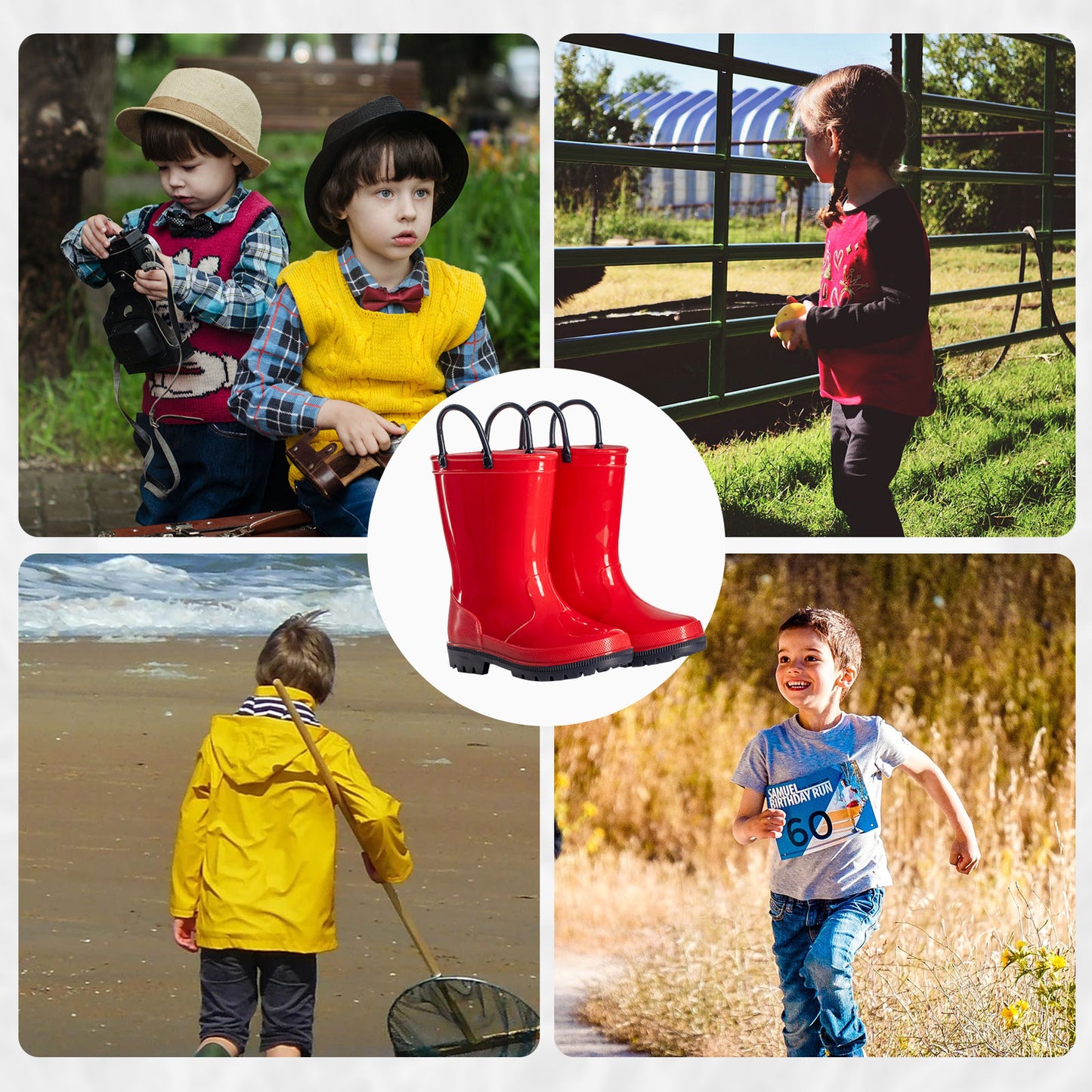 toddler kids contrast red rain boots