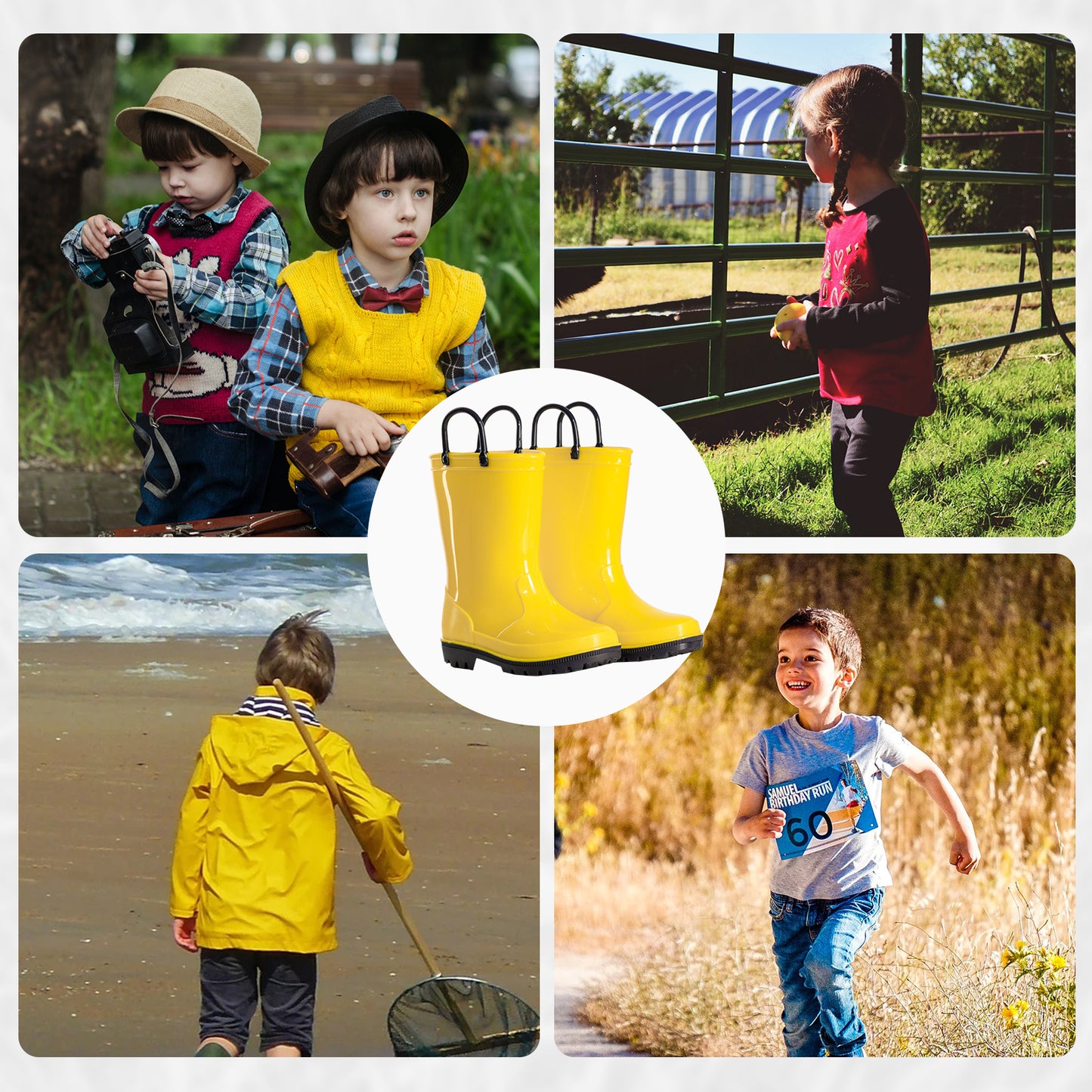 toddler kids contrast yellow rain boots