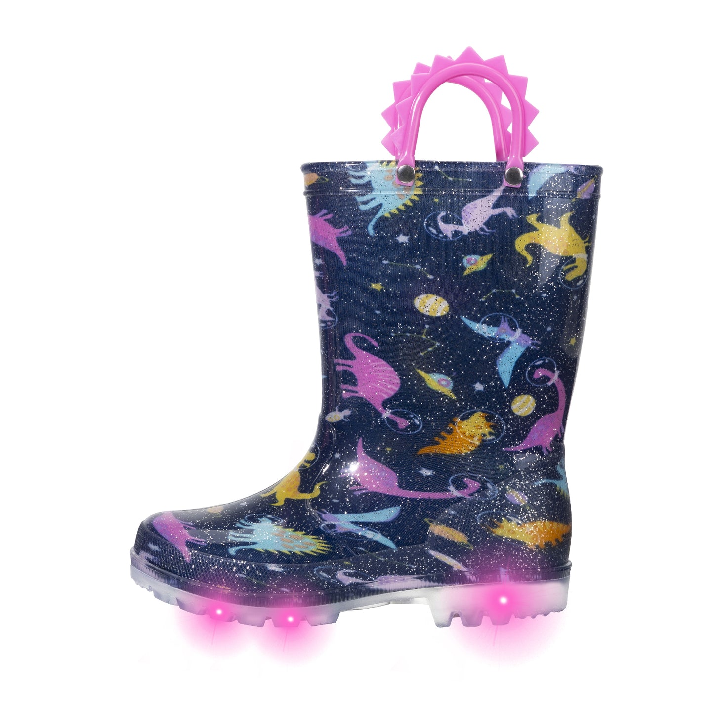 girls' space dinosaur light up waterproof rain boots