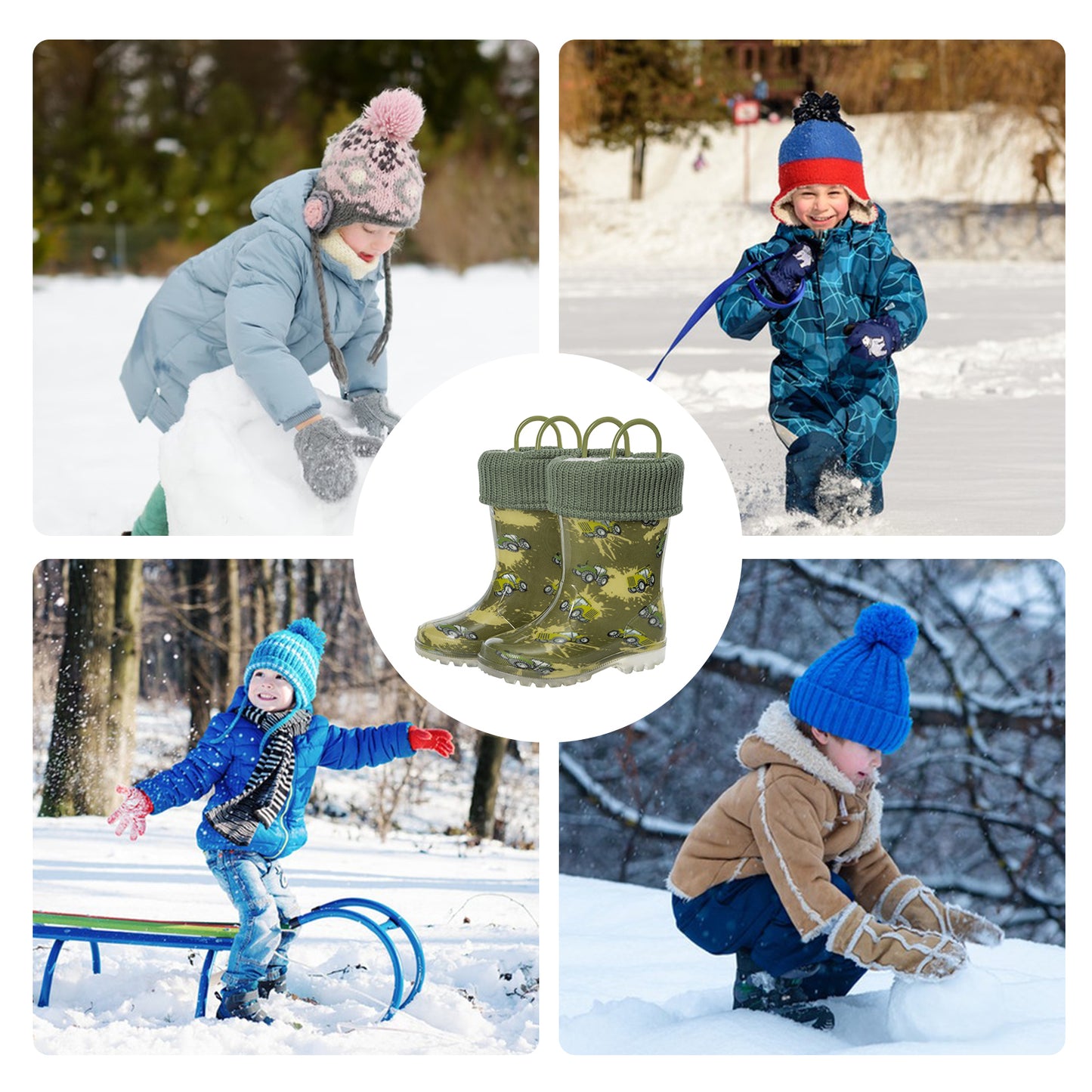 kid toddler warm rain boots tractor