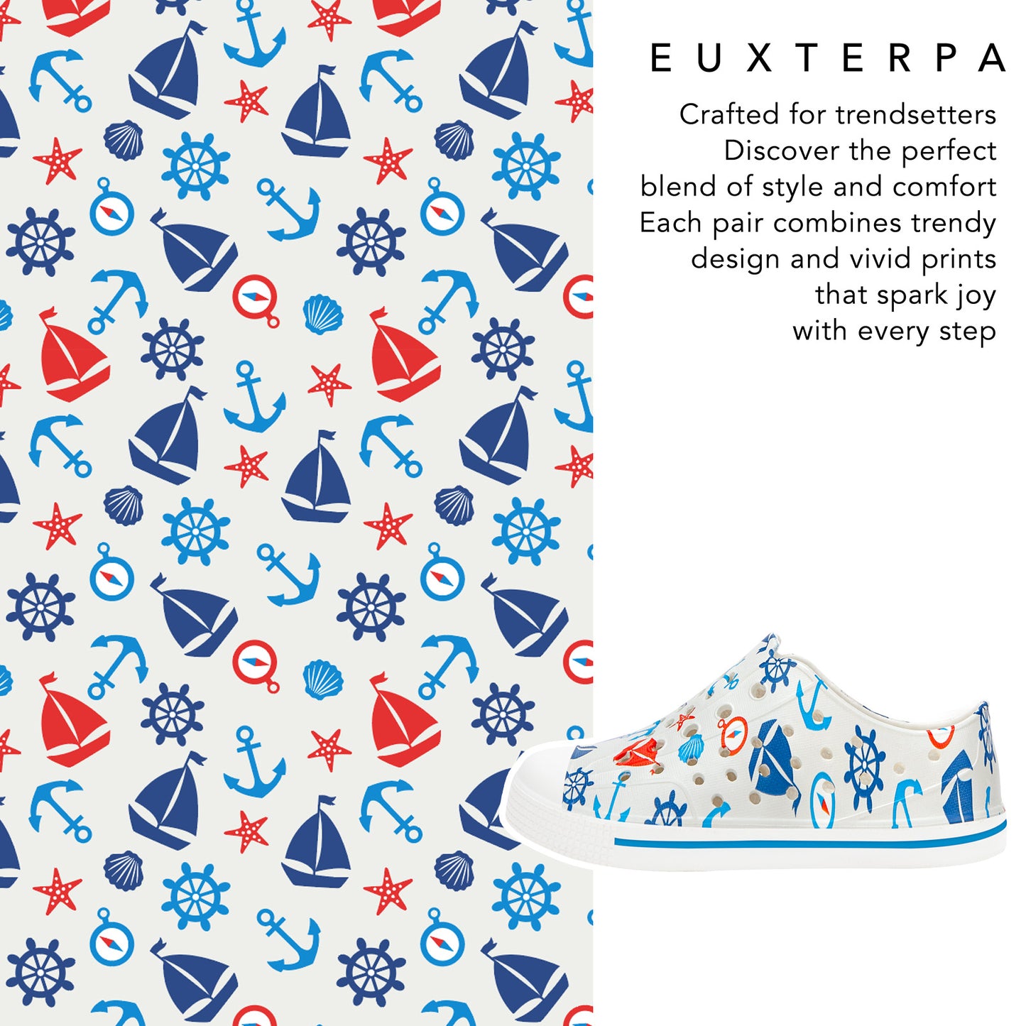 kids summer sandals - gray ocean sailboat print beach shoes