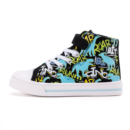Girls Boys High Top Canvas Shoes Alphabet Psychedelic Dinosaur