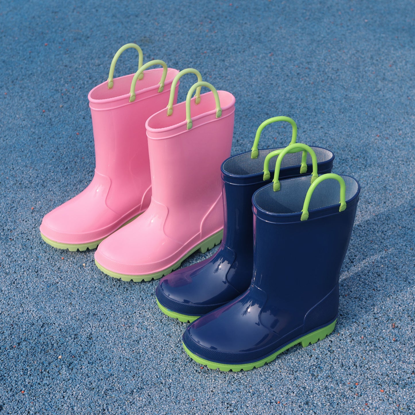 toddler kids navy green contrast rain boots