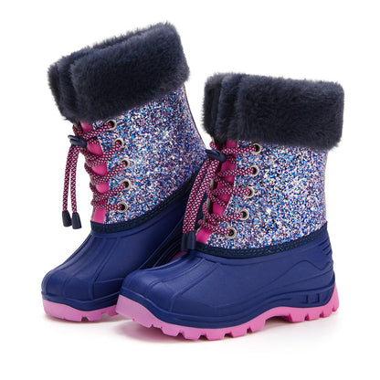 Toddler Girls Navy Glitter Winter Snow Boots