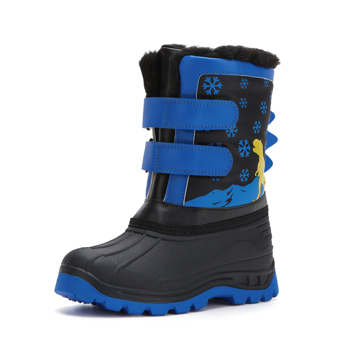 toddler girls yellow dinosaur with snowflakes on a blue background winter snow boots