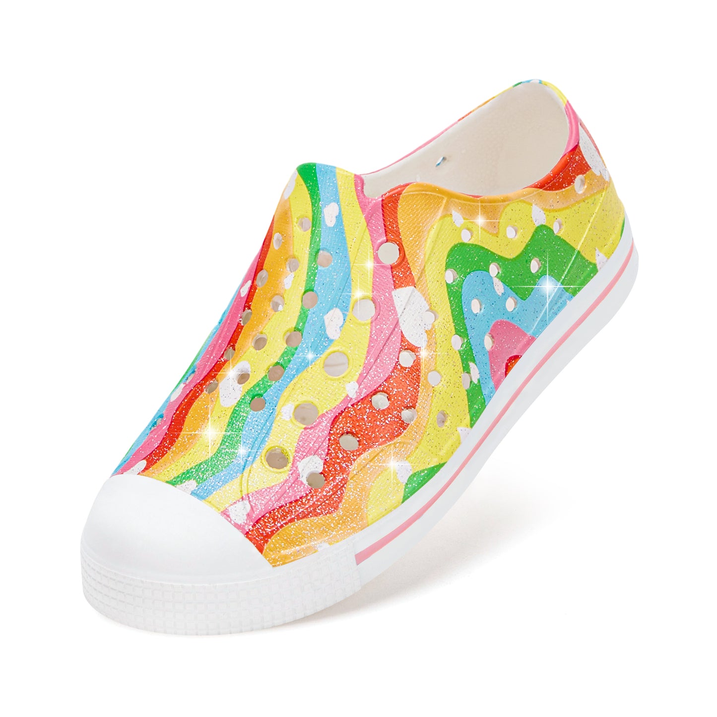 kids rainbow wave stripe summer sandals - colorful wavy beach shoes - funcoo
