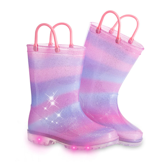 Pink-Purple Gradient Light Up Waterproof Rain Boots with Handles